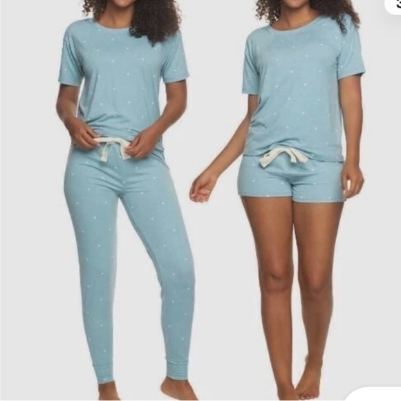 Felina Other - Felina 3 Piece PJ Set Tee Short Jogger Size M Polka Dot Blue